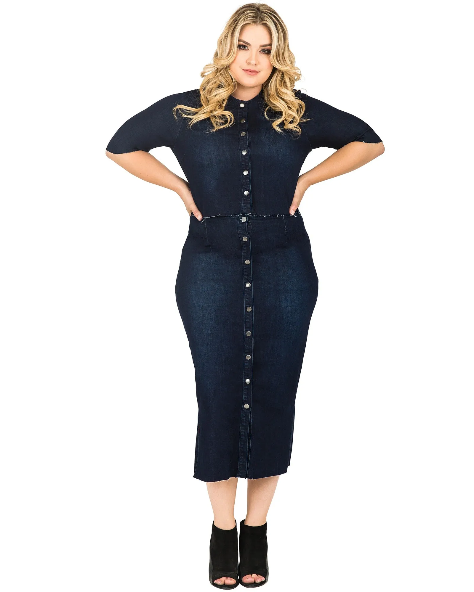 Nancy Cropped Collarless Jean Jacket | Blue