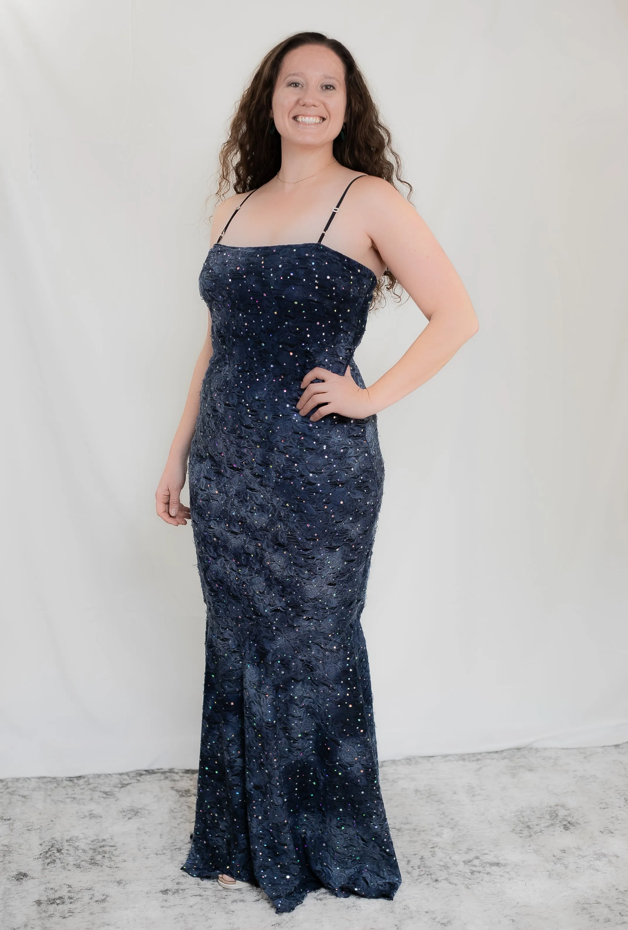 Navy Blue/Black Sparkle Mermaid Maxi Dress