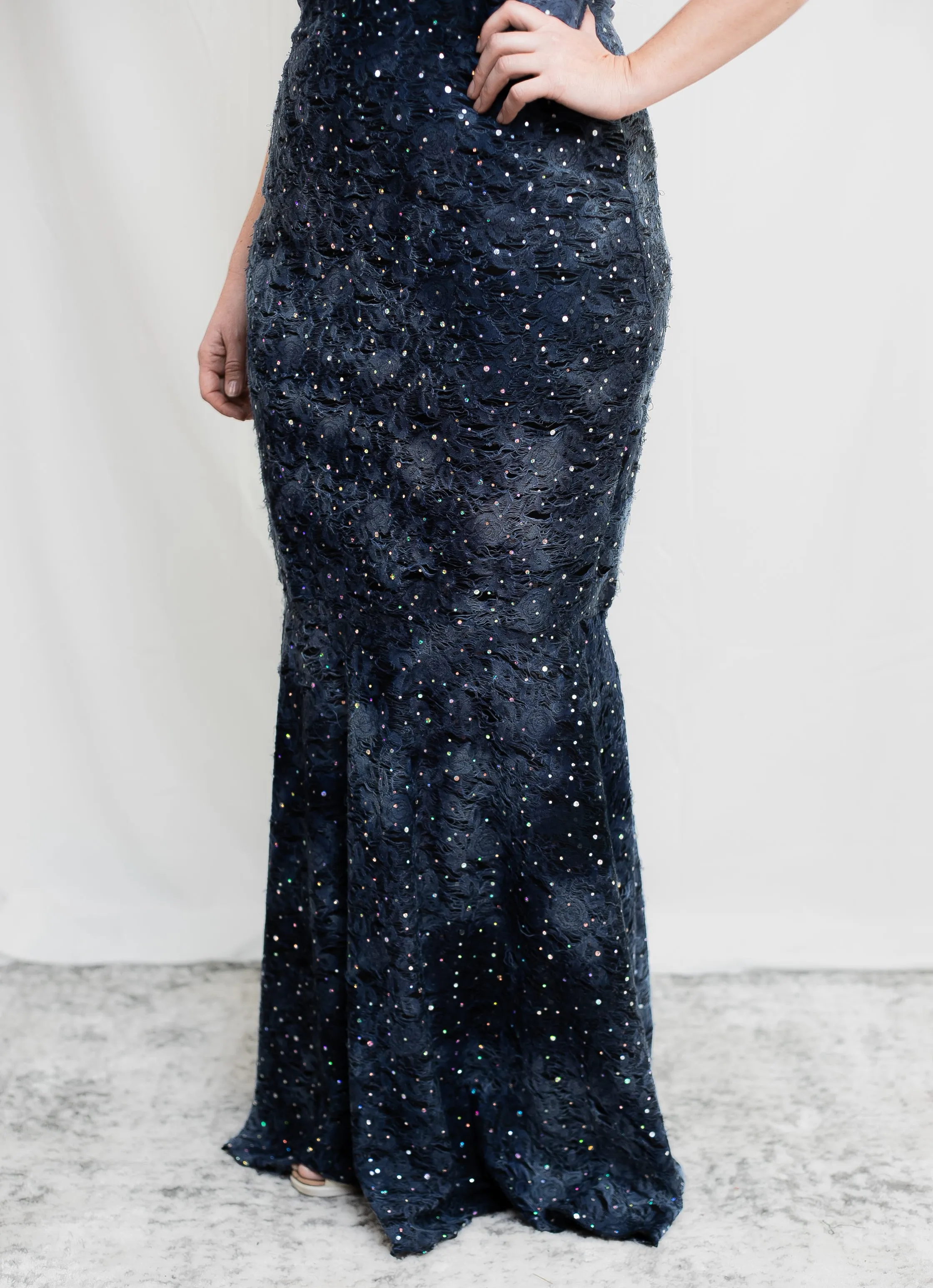 Navy Blue/Black Sparkle Mermaid Maxi Dress