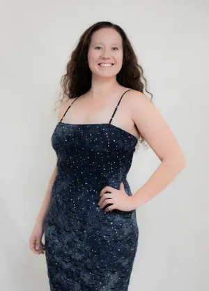 Navy Blue/Black Sparkle Mermaid Maxi Dress
