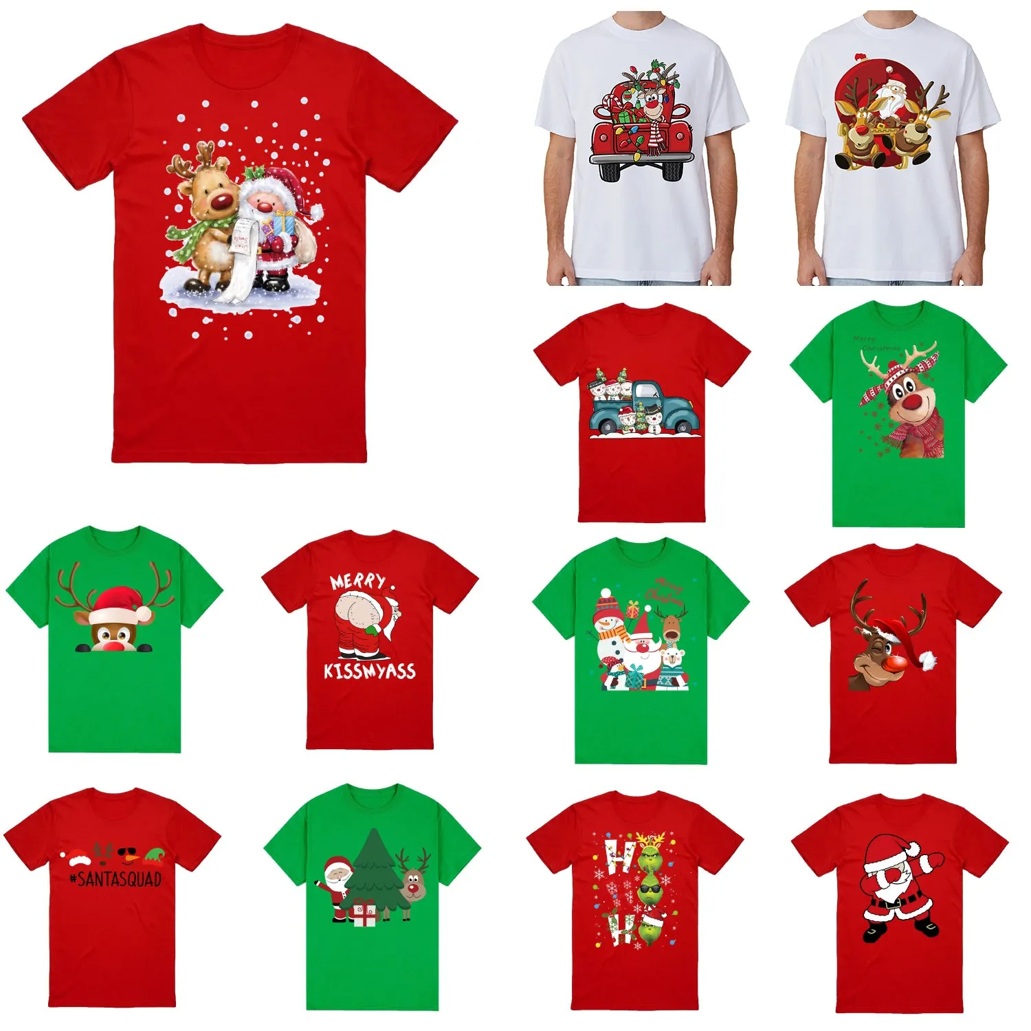 NNEDSZ 100% Cotton Christmas T-shirt Adult Unisex Tee Tops Funny Santa Party Custume, Merry Kissmyass (White), 2XL