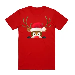 NNEDSZ 100% Cotton Christmas T-shirt Adult Unisex Tee Tops Funny Santa Party Custume, Reindeer Head (Red), L