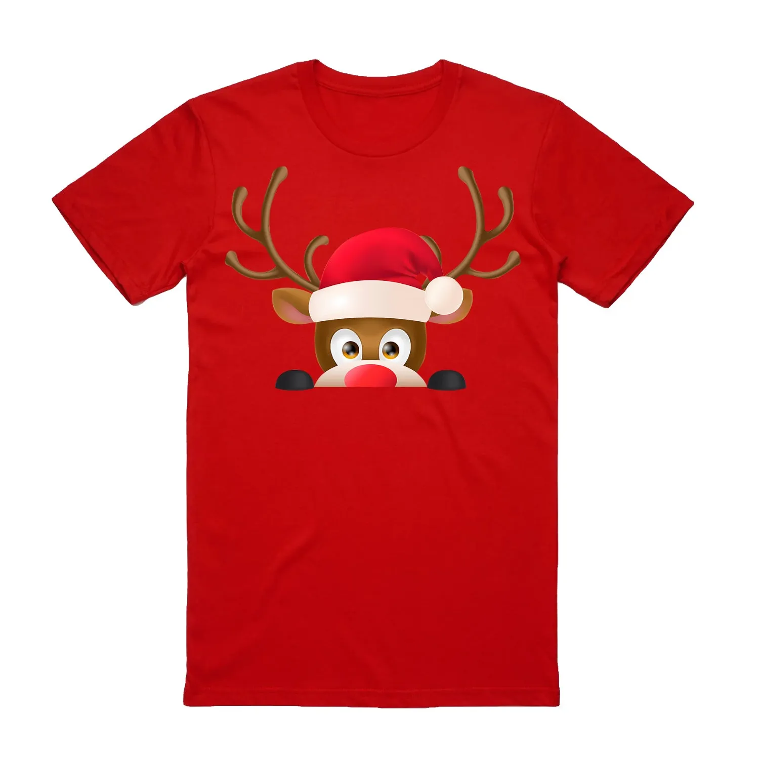 NNEDSZ 100% Cotton Christmas T-shirt Adult Unisex Tee Tops Funny Santa Party Custume, Reindeer Head (Red), L