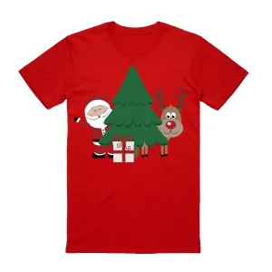 NNEDSZ 100% Cotton Christmas T-shirt Adult Unisex Tee Tops Funny Santa Party Custume, Santa with Tree (Red), 3XL