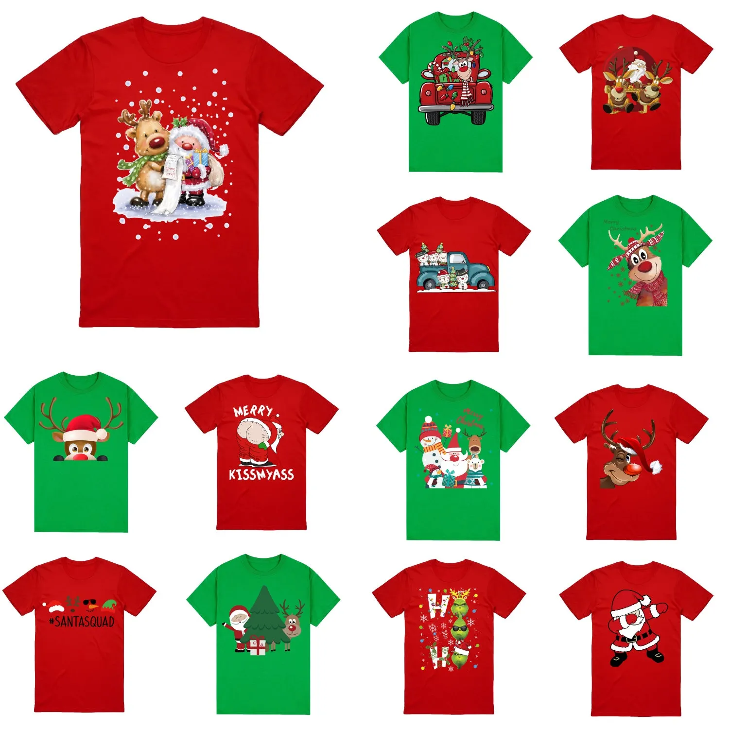 NNEDSZ 100% Cotton Christmas T-shirt Adult Unisex Tee Tops Funny Santa Party Custume, Santa with Tree (Red), 3XL