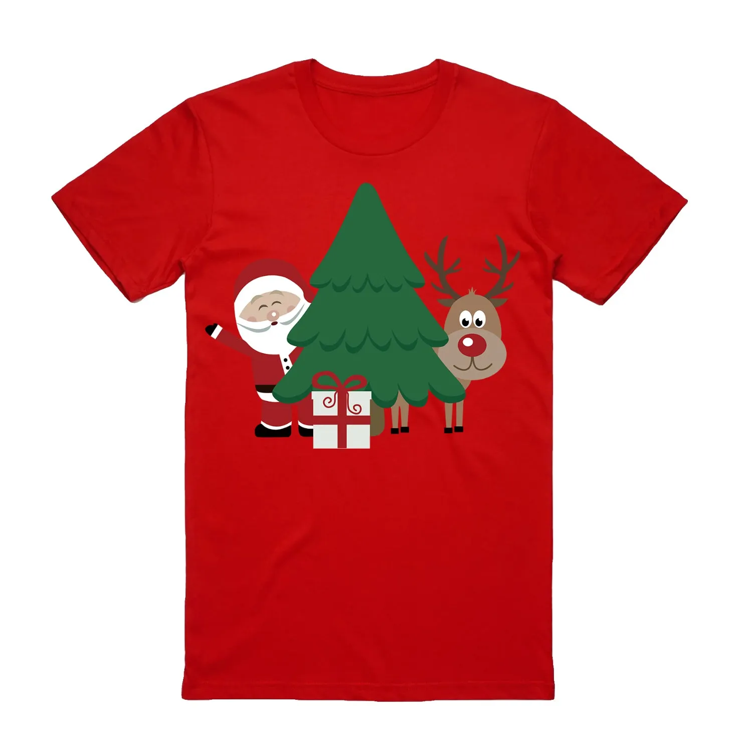 NNEDSZ 100% Cotton Christmas T-shirt Adult Unisex Tee Tops Funny Santa Party Custume, Santa with Tree (Red), 3XL
