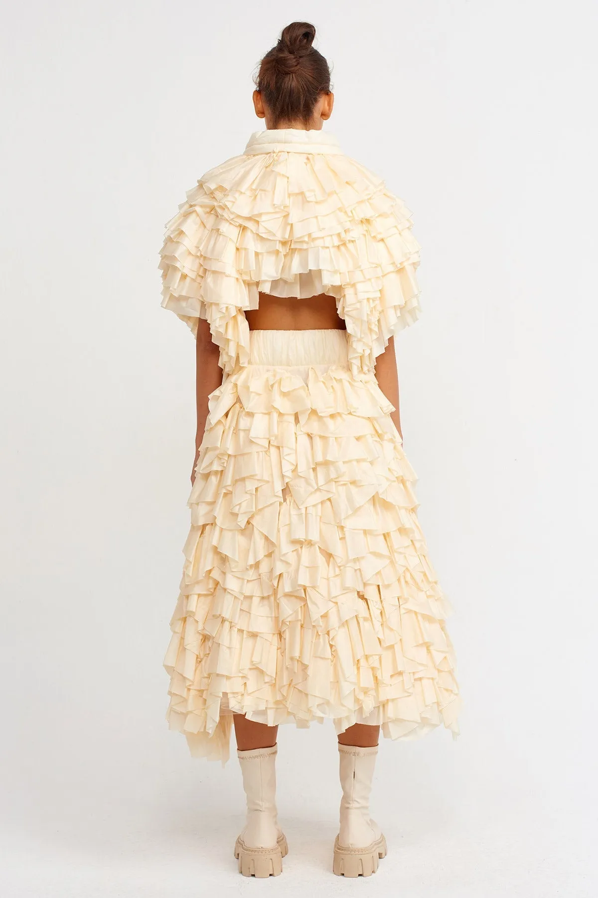 Nu Allover Ruffle Midi Skirt Stone