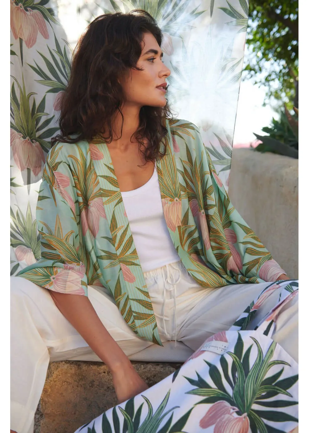 One Hundred Stars Deco Bud Short Kimono Aqua