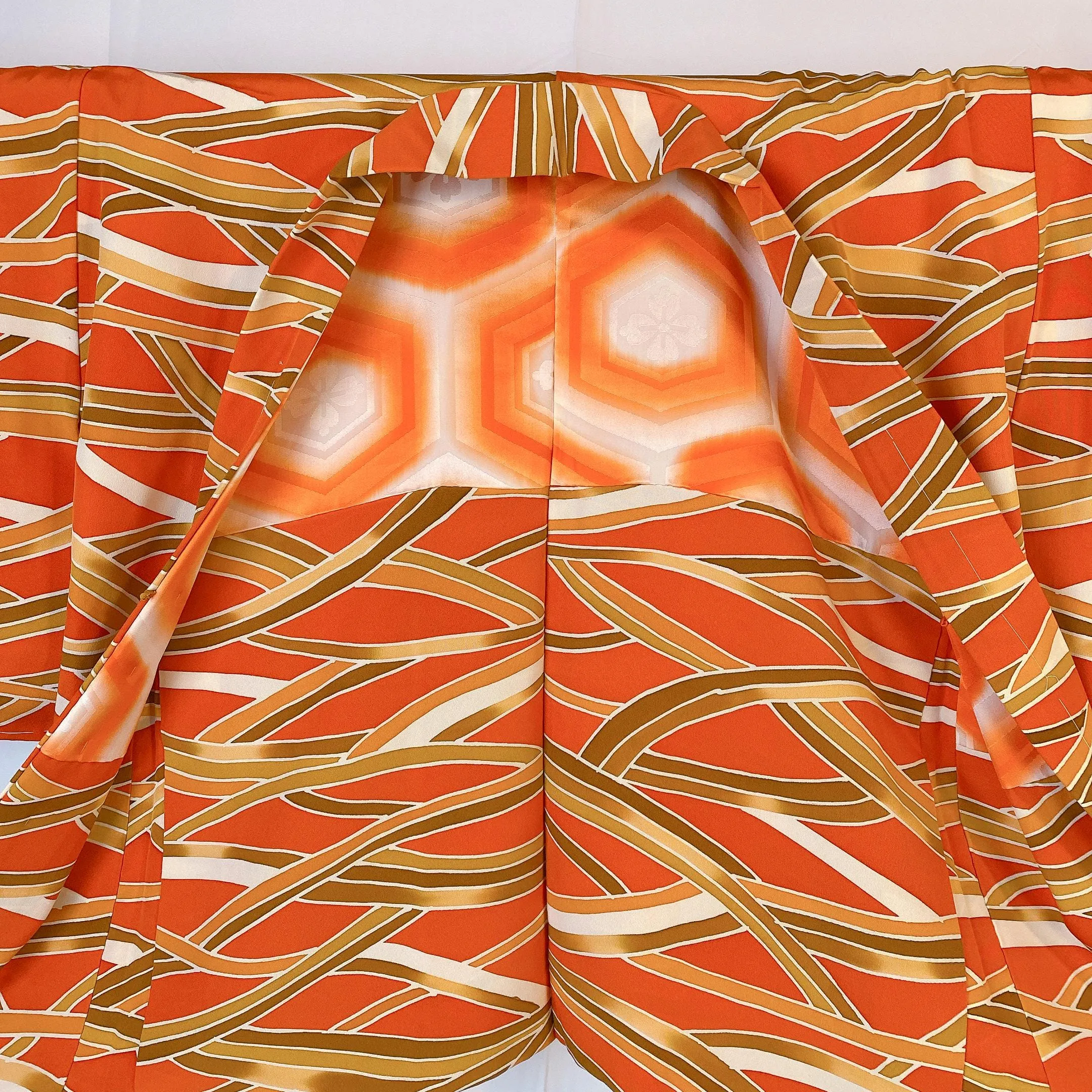 Orange Haori, Japanese Kimono, Wave Pattern, Geometric, Women's Jacket, Cardigan, Casual Layer, Versatile top, Housewear, Chic-J