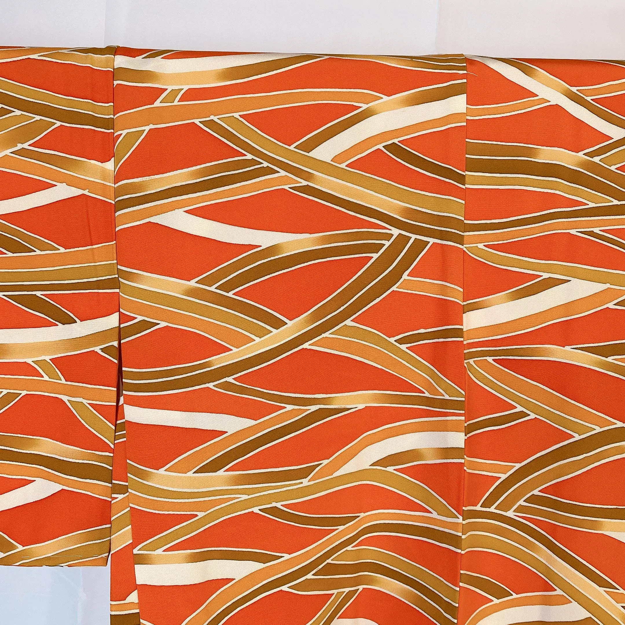 Orange Haori, Japanese Kimono, Wave Pattern, Geometric, Women's Jacket, Cardigan, Casual Layer, Versatile top, Housewear, Chic-J
