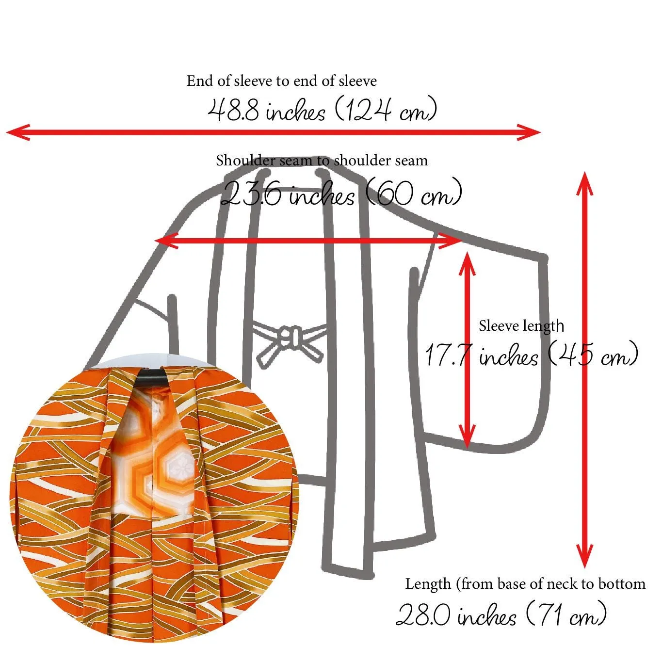 Orange Haori, Japanese Kimono, Wave Pattern, Geometric, Women's Jacket, Cardigan, Casual Layer, Versatile top, Housewear, Chic-J