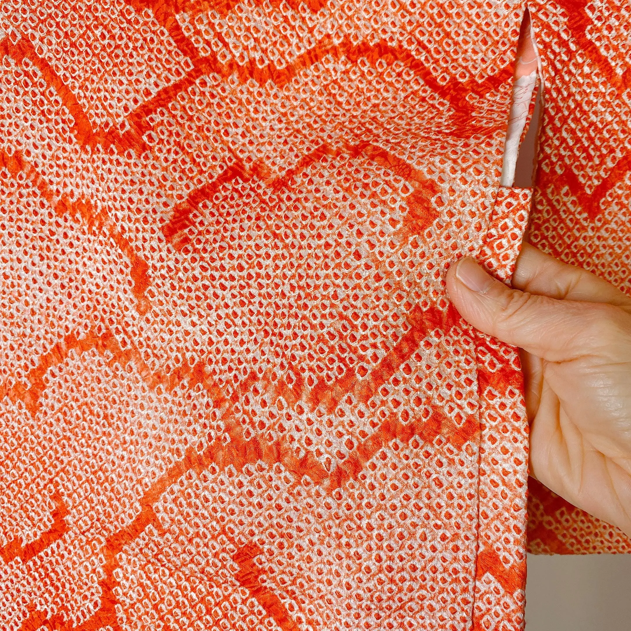 Orange Shibori Haori, Japanese Kimono, Clouds, Traditional pattern, Cardigan, Women's Jacket, Silk Long outer, Casual Layer, Versatile-K