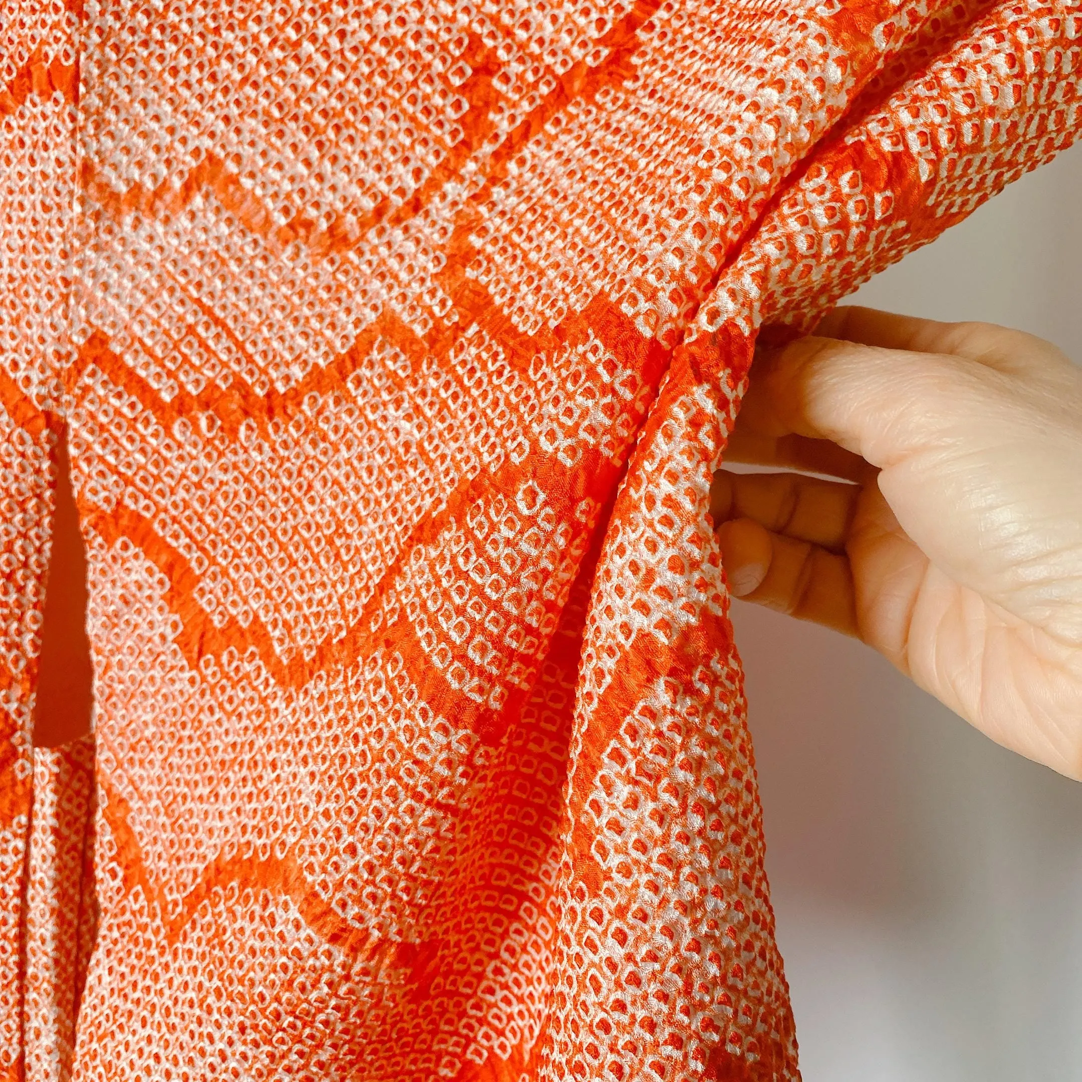 Orange Shibori Haori, Japanese Kimono, Clouds, Traditional pattern, Cardigan, Women's Jacket, Silk Long outer, Casual Layer, Versatile-K