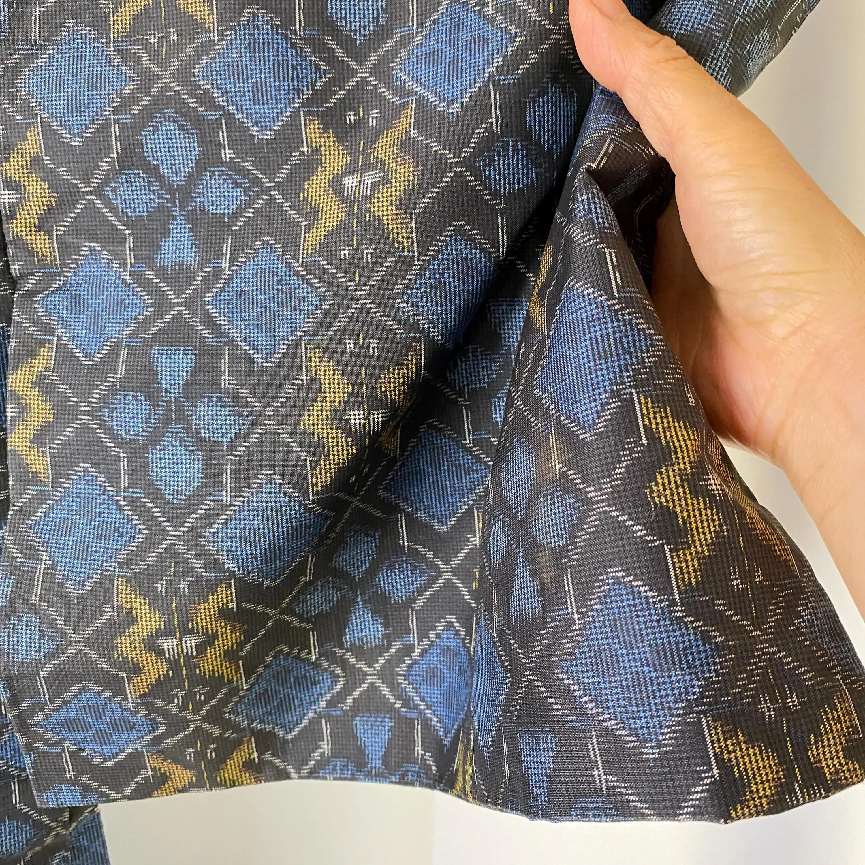 Oshima Tsumugi Haori, Japanese Kimono, Dark Blue/Black, Geometric, Women's Jacket, Cardigan, Versatile top, Housewear, Kimono-J