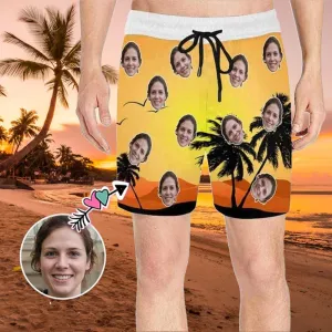Personalized Swimming Trunks Custom Face Dusk Men's Quick Dry Swim Shorts for Happy Holiday