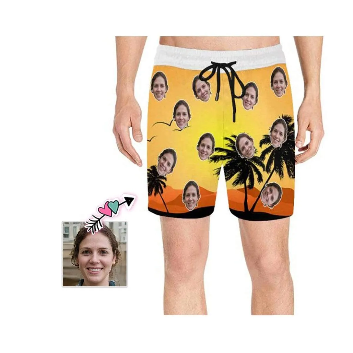 Personalized Swimming Trunks Custom Face Dusk Men's Quick Dry Swim Shorts for Happy Holiday