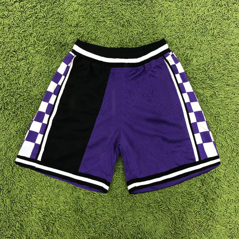 Plaid stitching sports casual shorts