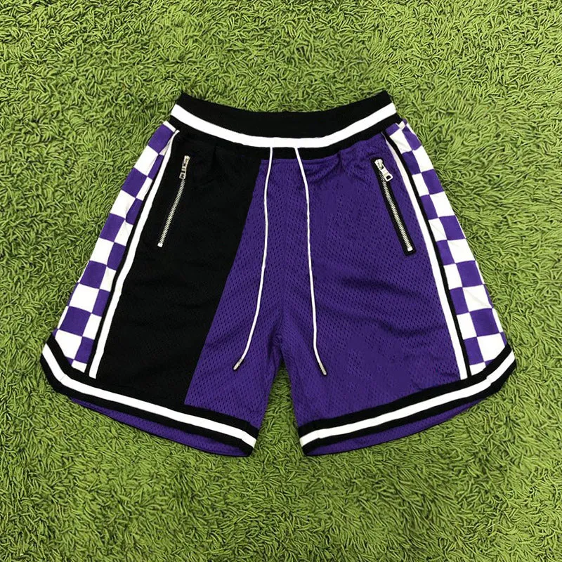 Plaid stitching sports casual shorts
