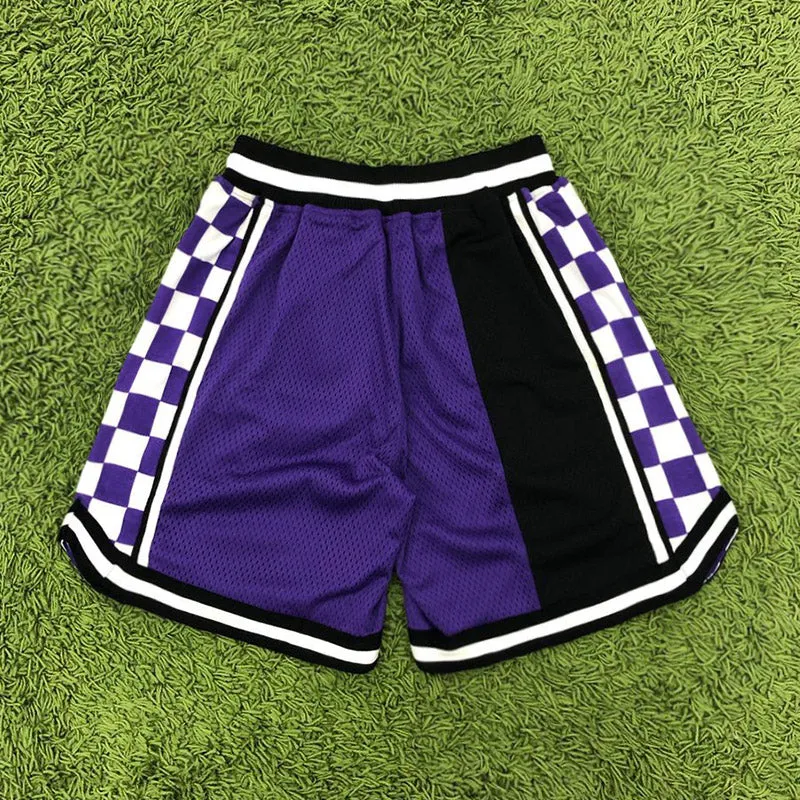 Plaid stitching sports casual shorts