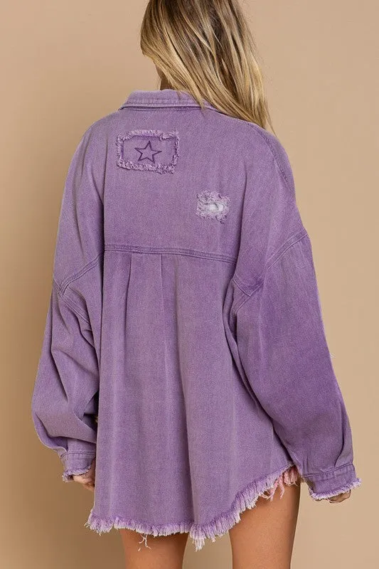 POL Fringe Distressed Oversized Jacket
