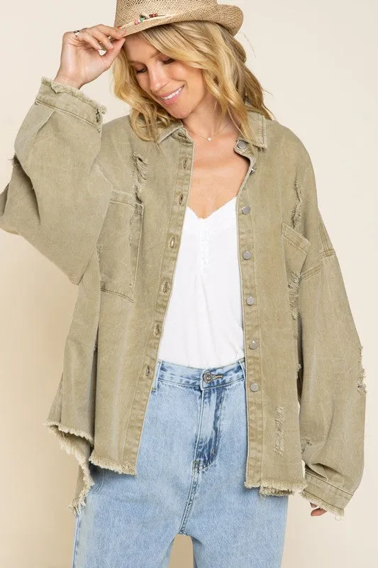 POL Fringe Distressed Oversized Jacket
