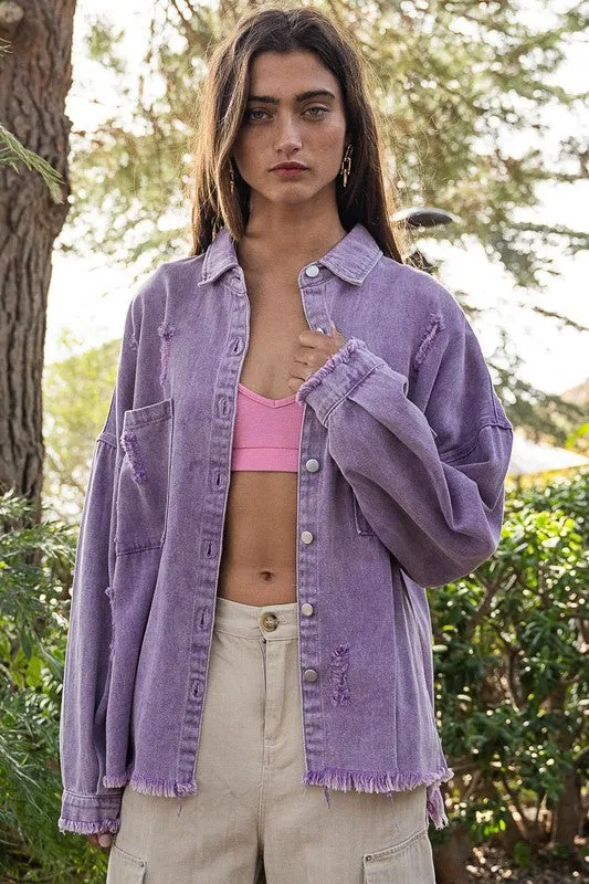 POL Fringe Distressed Oversized Jacket