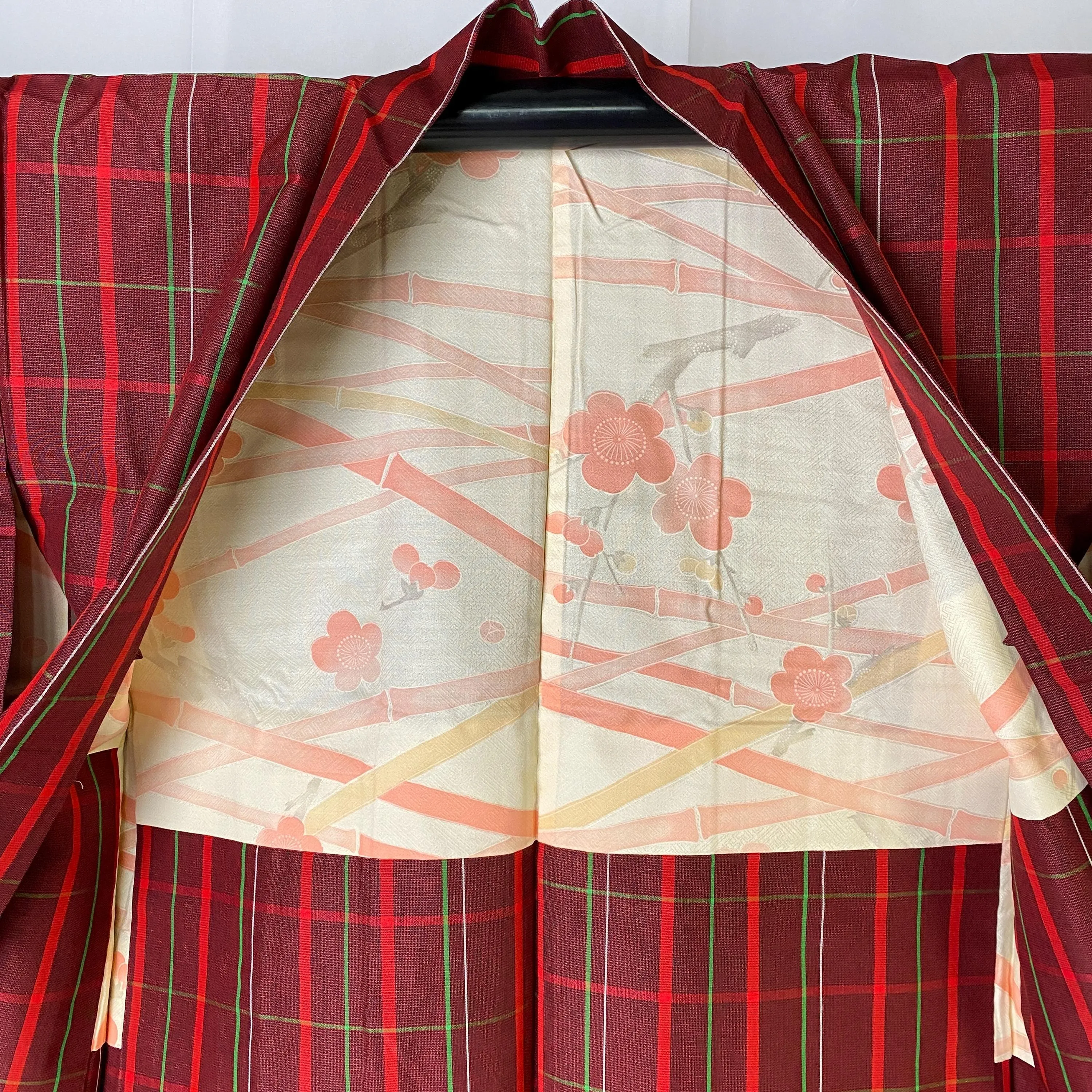 Red Checkered Haori, Japanse Kimono, Wool,  Women's Jacket, Cardigan, Casual Layer, Versatile top, Housewear, Stylish, Kimono-F