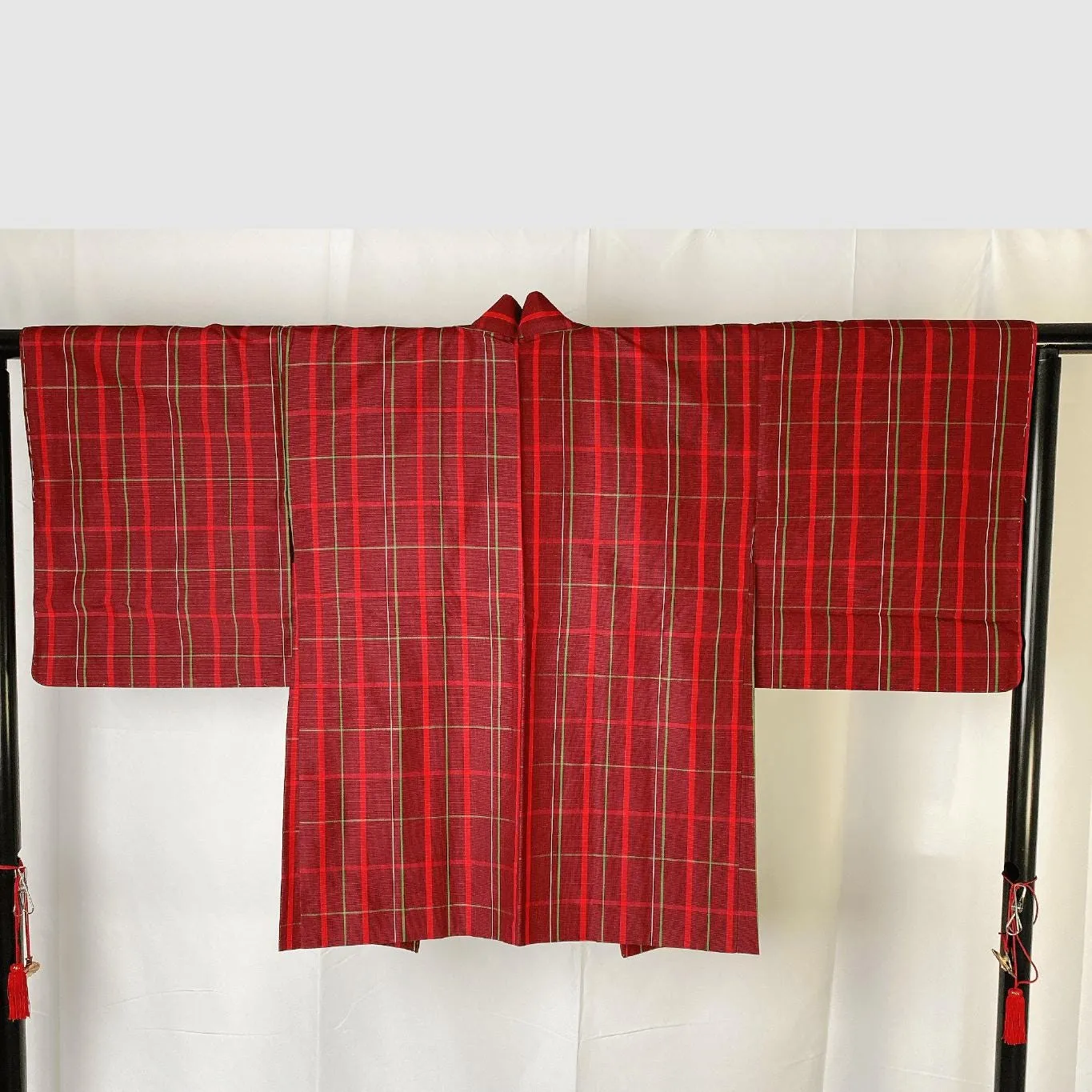 Red Checkered Haori, Japanse Kimono, Wool,  Women's Jacket, Cardigan, Casual Layer, Versatile top, Housewear, Stylish, Kimono-F