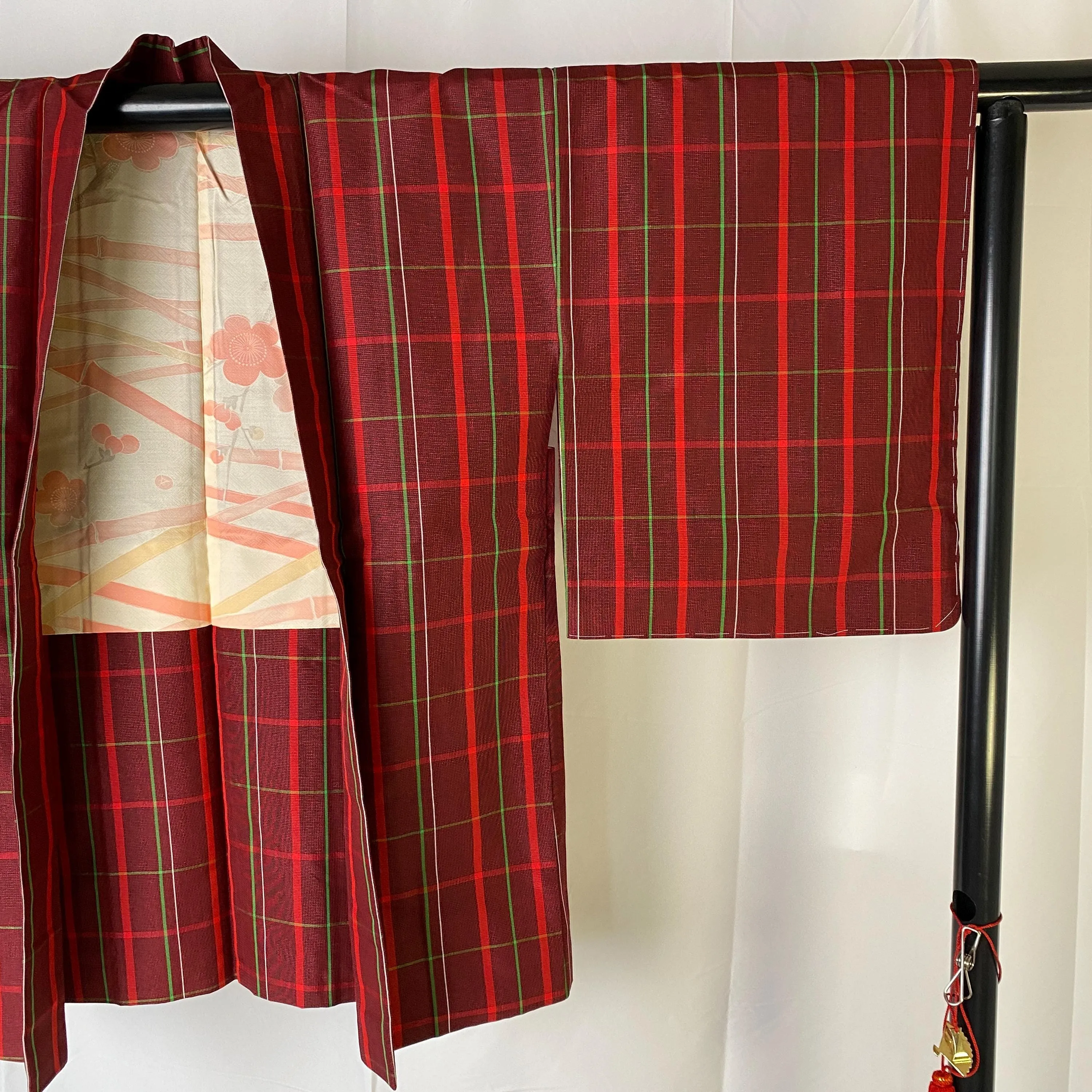 Red Checkered Haori, Japanse Kimono, Wool,  Women's Jacket, Cardigan, Casual Layer, Versatile top, Housewear, Stylish, Kimono-F