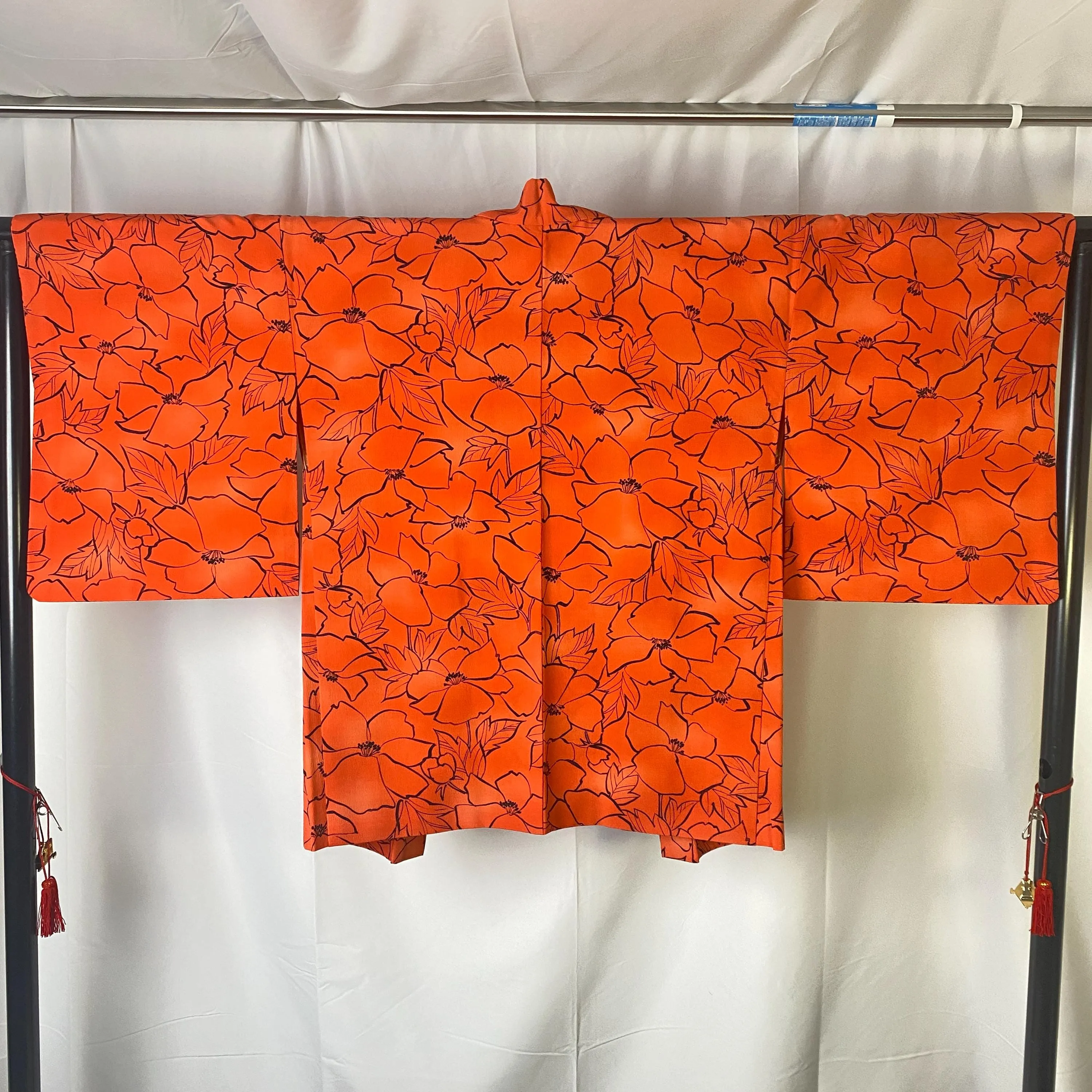 Red Vintage Kimono Haori, Kimono, Sumi-e, Flower, Anemone, Excellent, Cardigan, Women's Jacket, Silk Long outer,  Casual Layer, Versatile-M