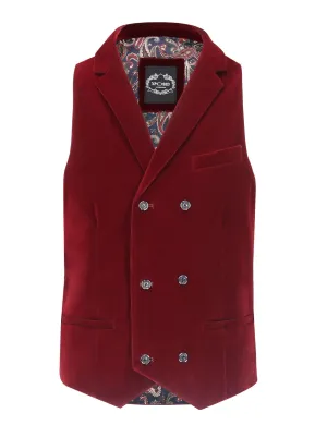 SAM - BURGUNDY VELVET DOUBLE BREASTED COLLAR WAISTCOAT
