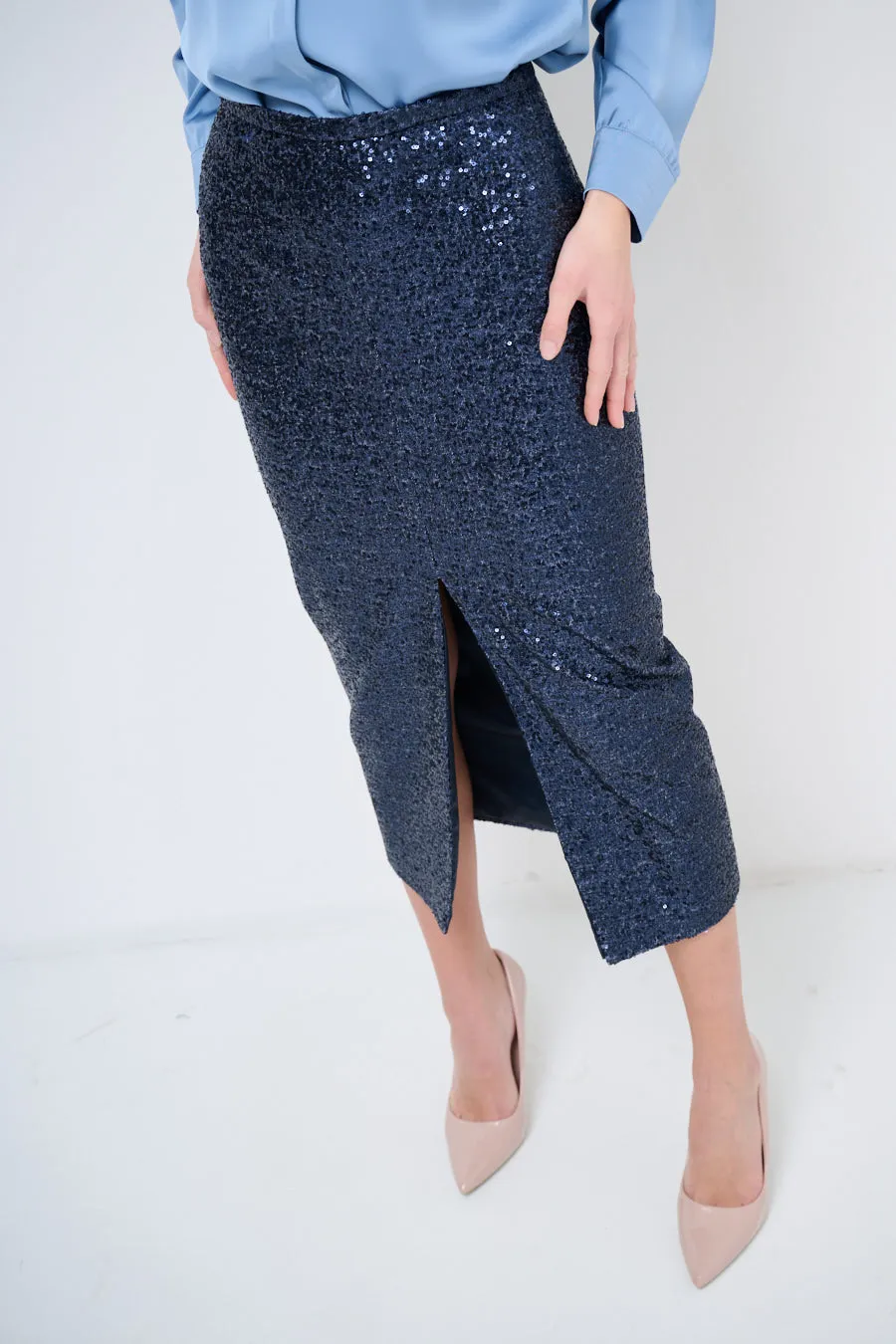 Sequin pencil skirt with front slit wholesale
