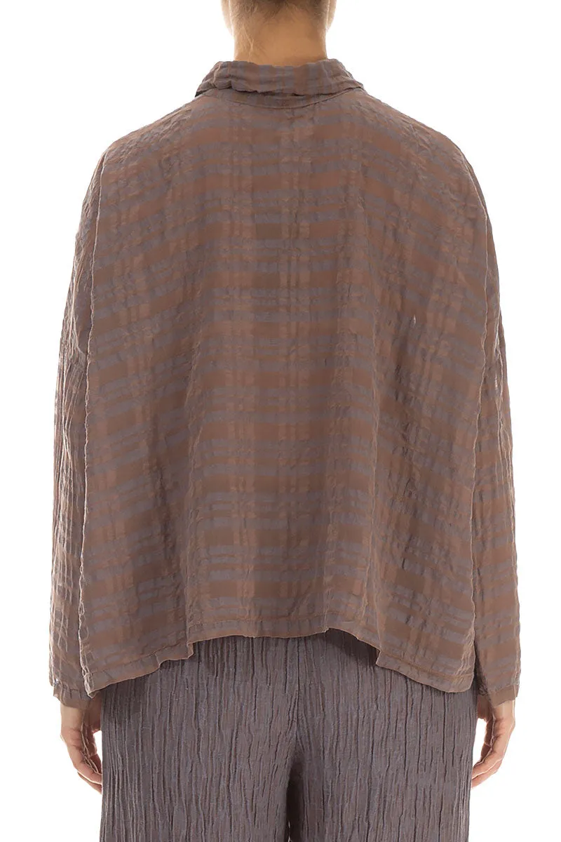 Side Pocket Truffle Checkered Silk Cotton Jacket Shirt