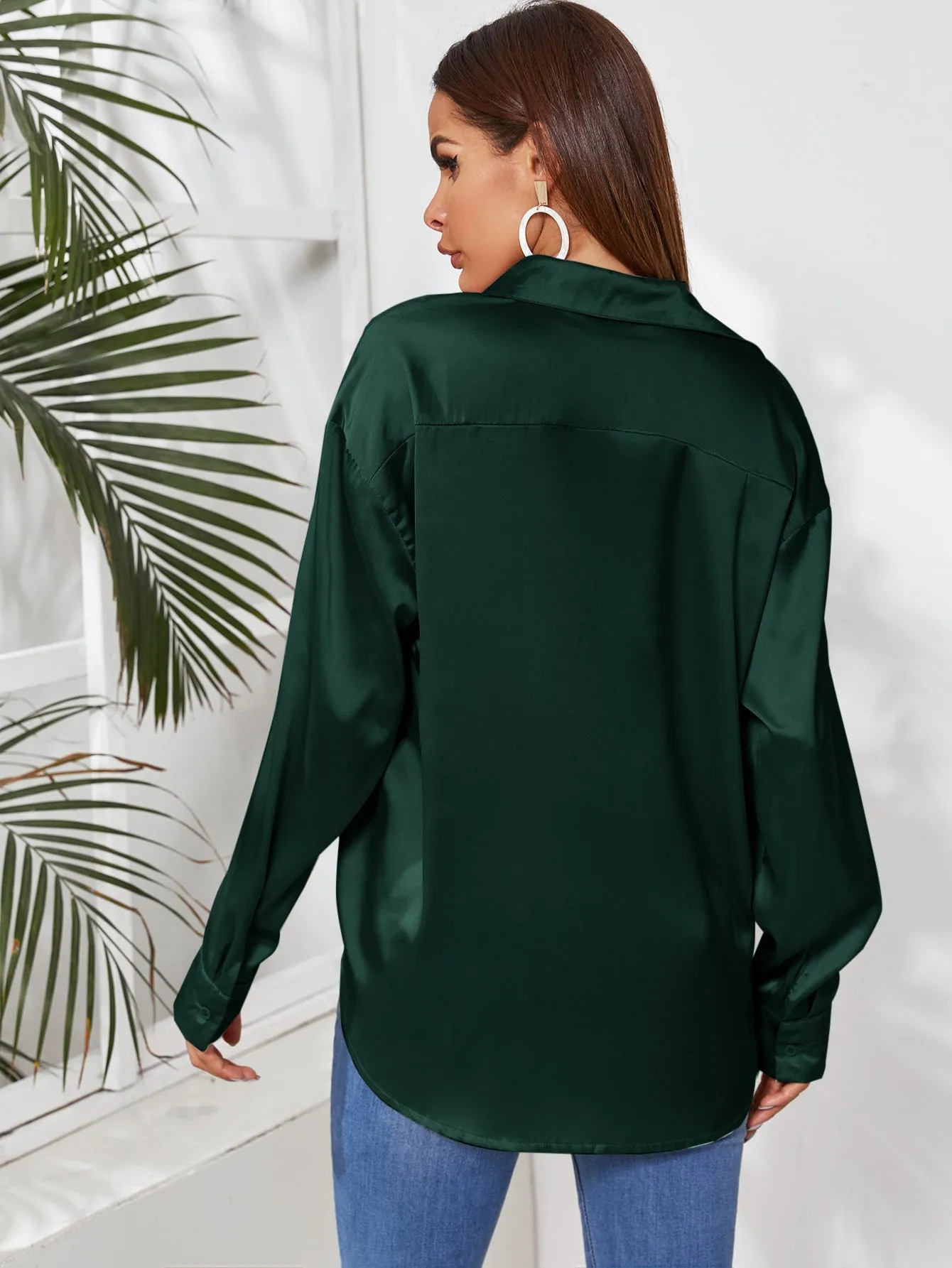 Solid Button Through Satin Blouse