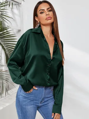Solid Button Through Satin Blouse