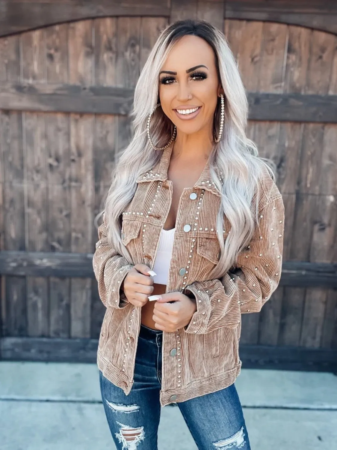 Stella Studded Collared Neck Button Down Jacket