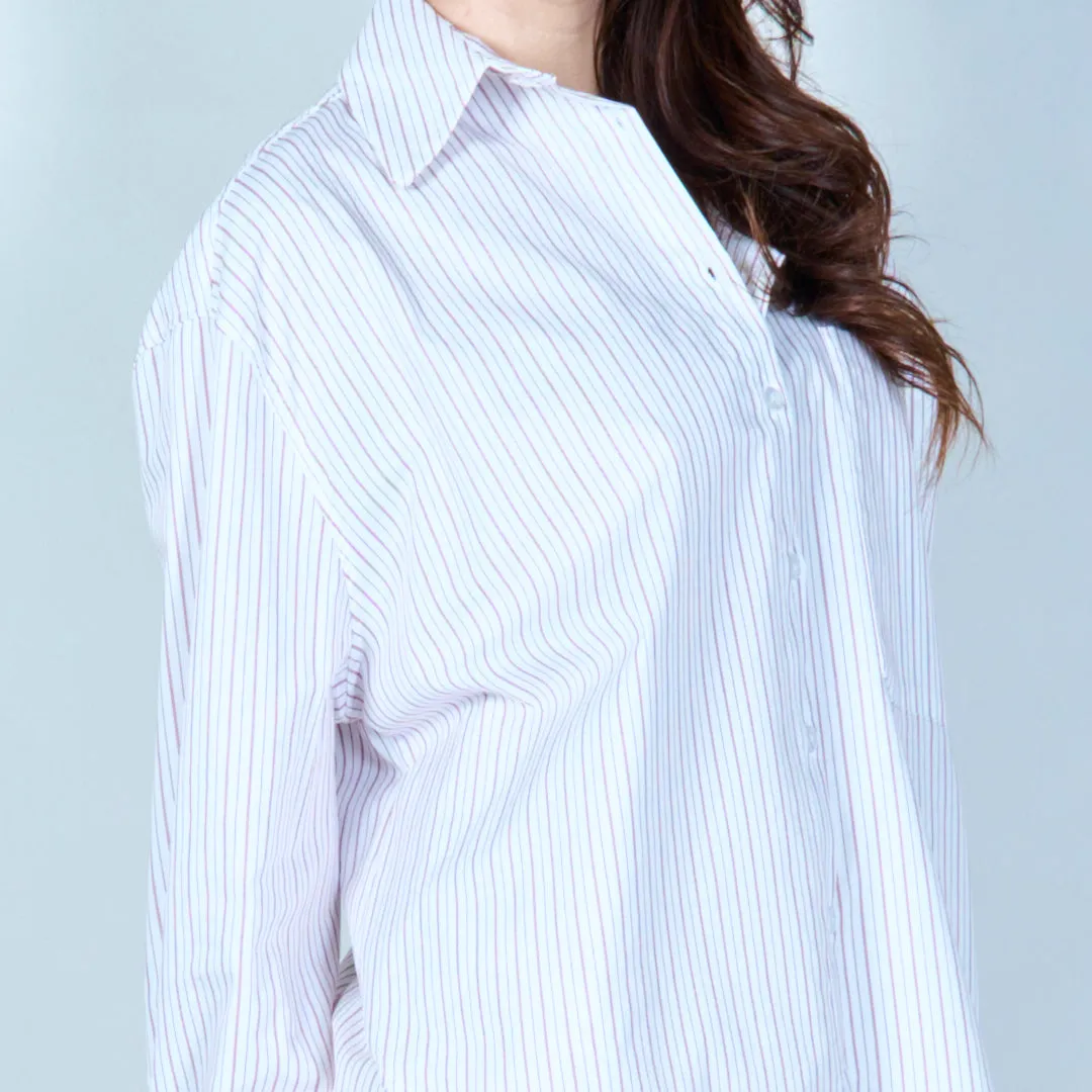 Striped button-up shirt with pocket wholesale