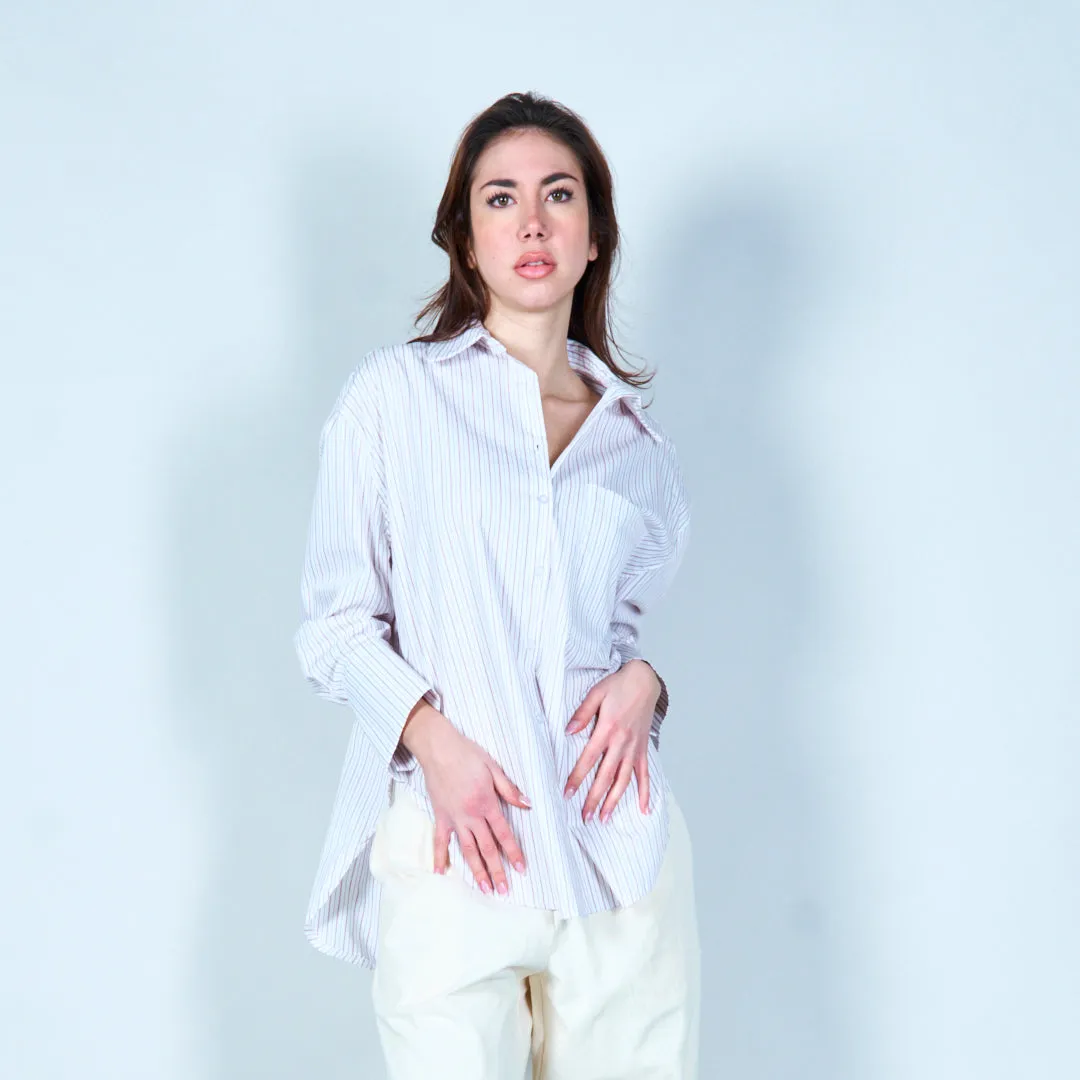 Striped button-up shirt with pocket wholesale