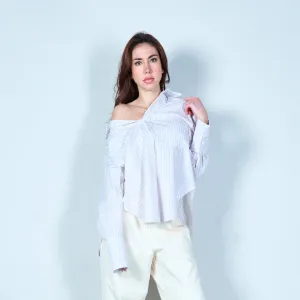 Striped button-up shirt with pocket wholesale