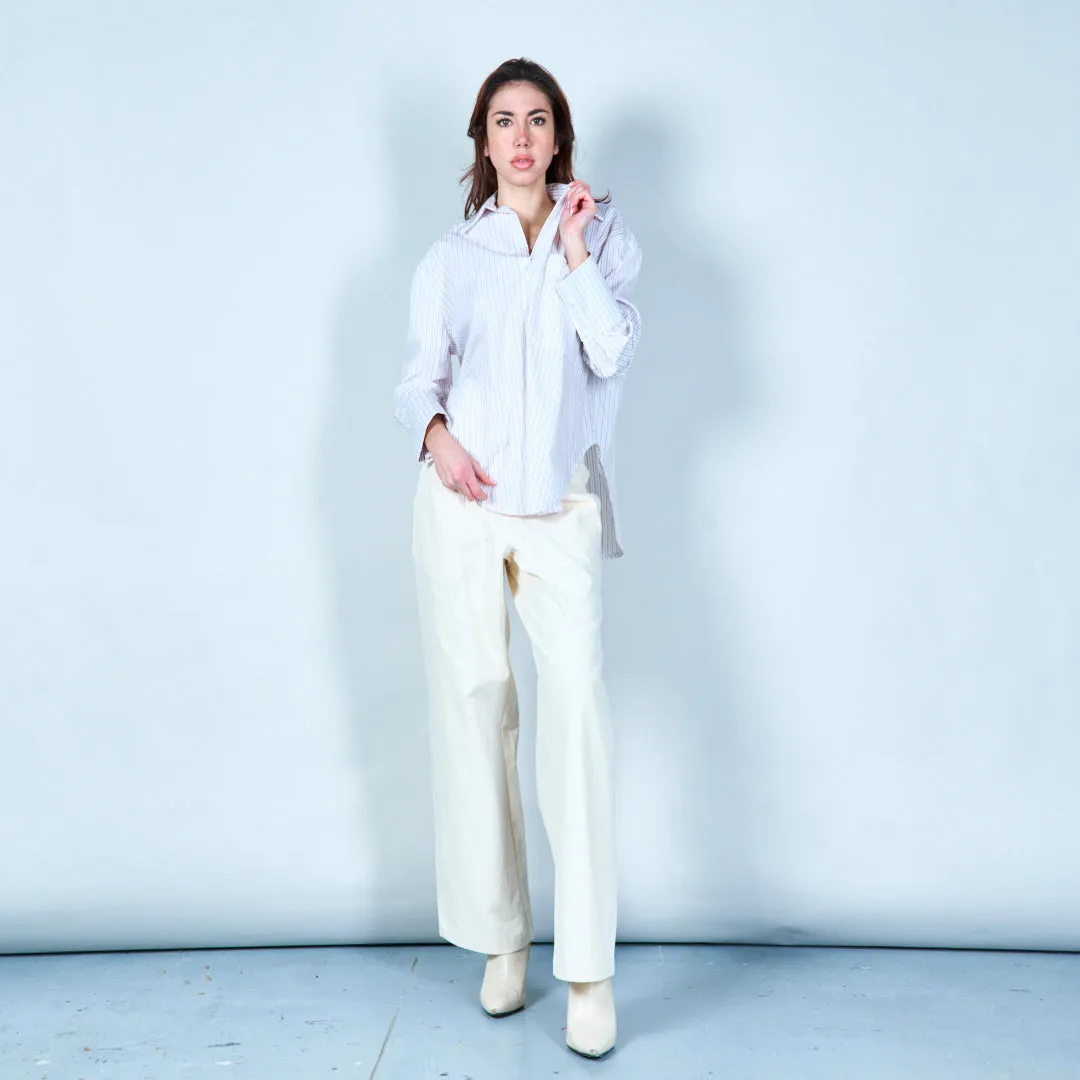 Striped button-up shirt with pocket wholesale