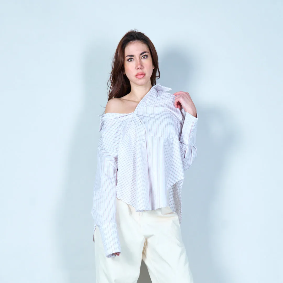 Striped button-up shirt with pocket wholesale