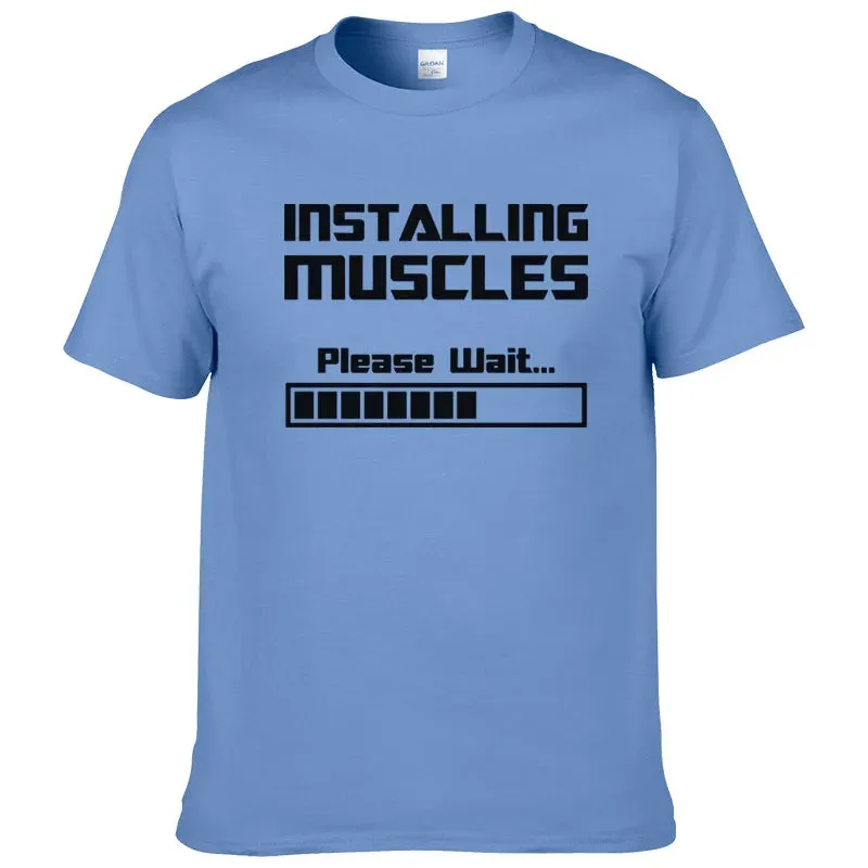 Summer Casual Cotton Short Sleeve T-Shirt - Installing Muscles, Funny Graphic Tee for Men & Women
