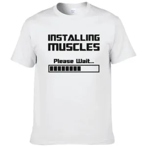 Summer Casual Cotton Short Sleeve T-Shirt - Installing Muscles, Funny Graphic Tee for Men & Women