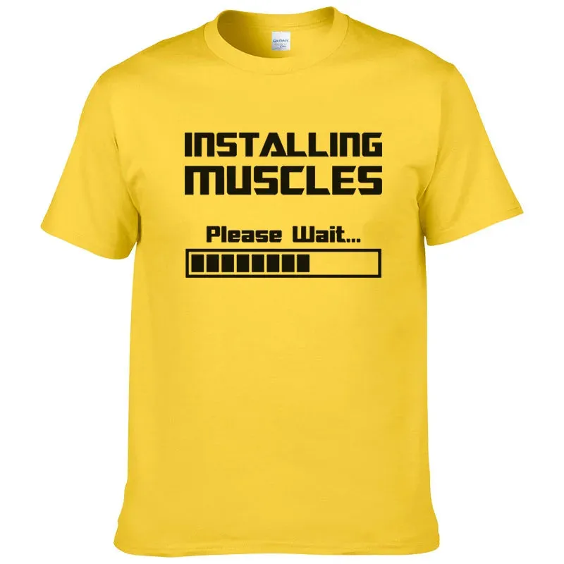 Summer Casual Cotton Short Sleeve T-Shirt - Installing Muscles, Funny Graphic Tee for Men & Women