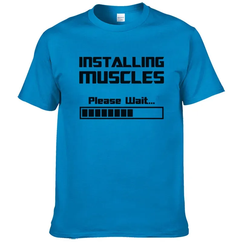 Summer Casual Cotton Short Sleeve T-Shirt - Installing Muscles, Funny Graphic Tee for Men & Women