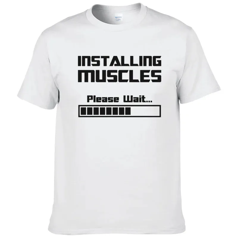 Summer Casual Cotton Short Sleeve T-Shirt - Installing Muscles, Funny Graphic Tee for Men & Women