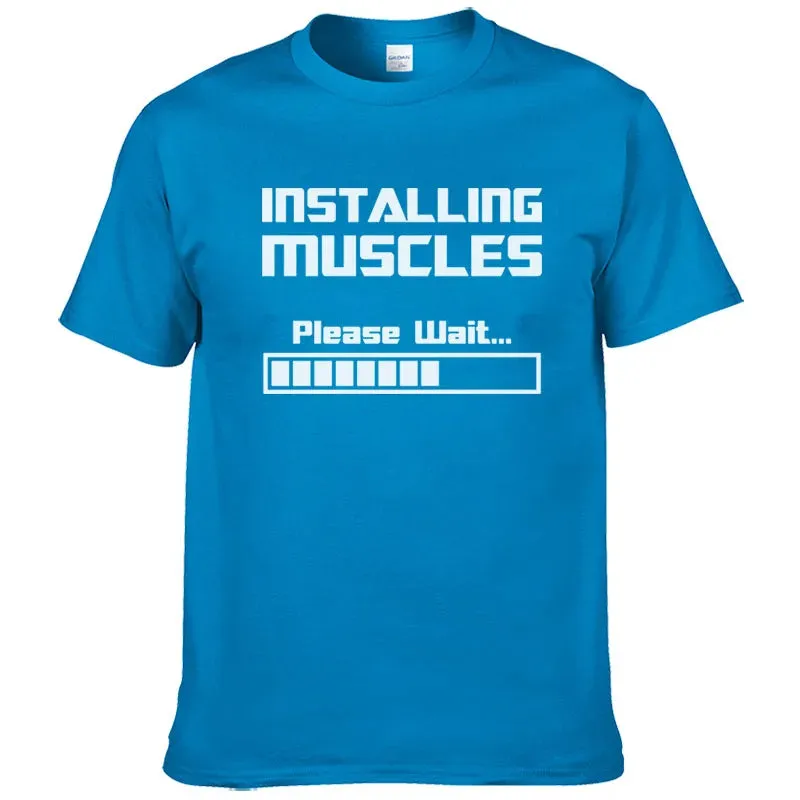 Summer Casual Cotton Short Sleeve T-Shirt - Installing Muscles, Funny Graphic Tee for Men & Women