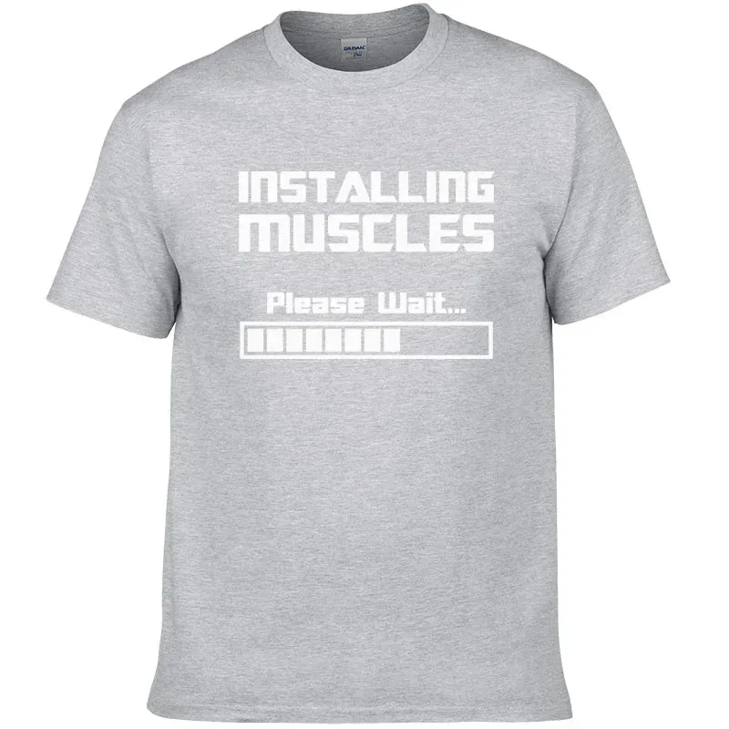 Summer Casual Cotton Short Sleeve T-Shirt - Installing Muscles, Funny Graphic Tee for Men & Women