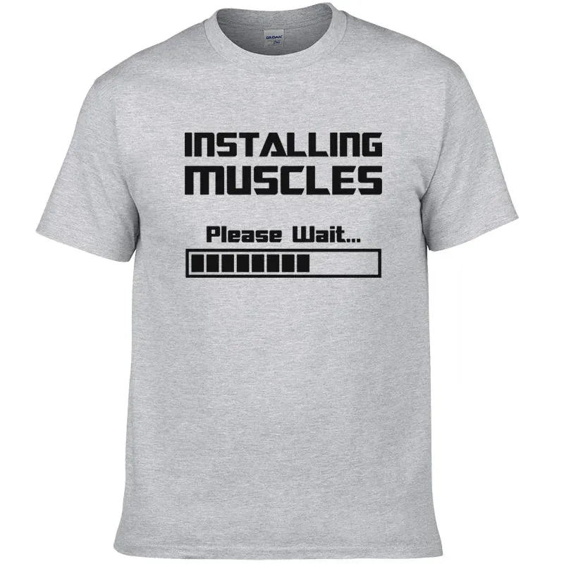 Summer Casual Cotton Short Sleeve T-Shirt - Installing Muscles, Funny Graphic Tee for Men & Women