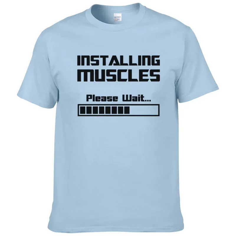 Summer Casual Cotton Short Sleeve T-Shirt - Installing Muscles, Funny Graphic Tee for Men & Women